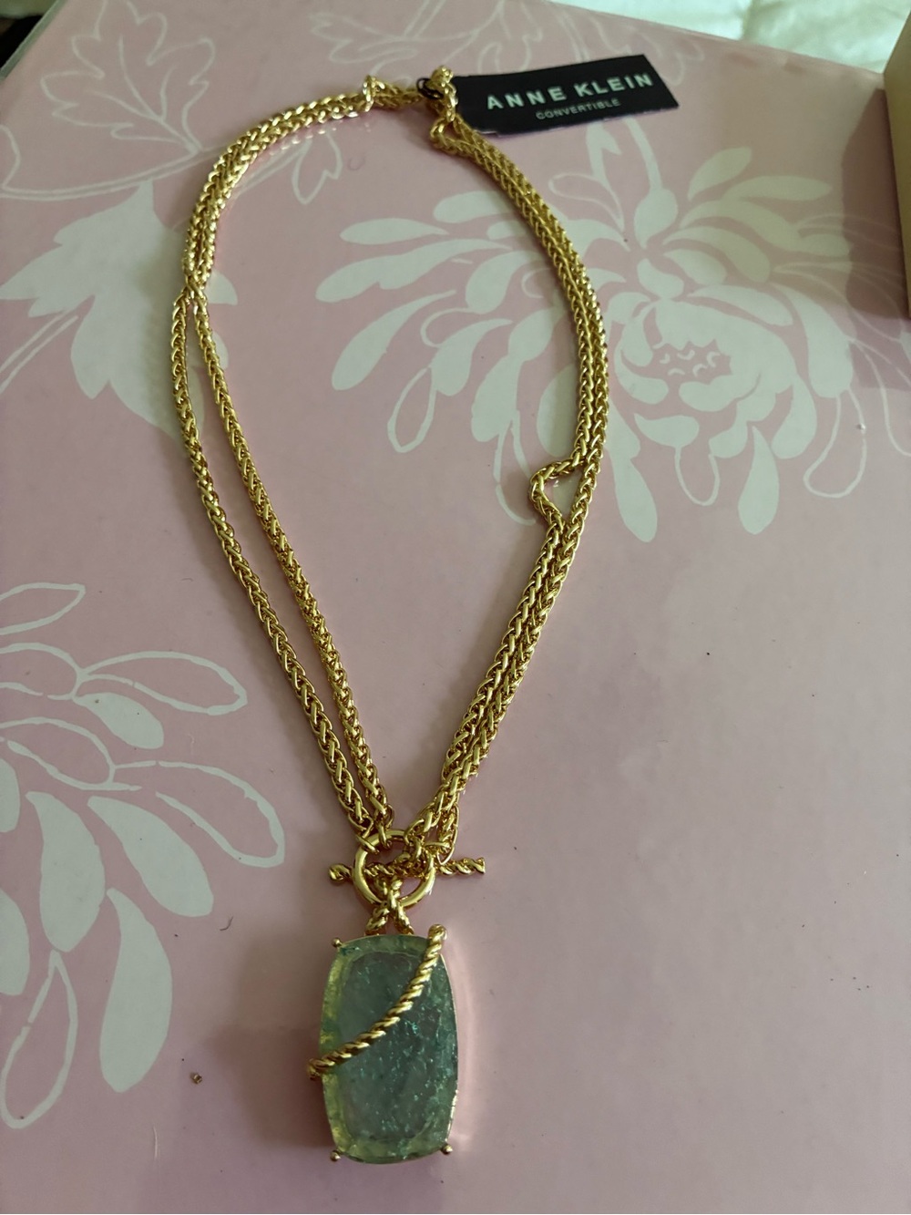 Anne Klein Gold Tone Necklace with Light Green Pendant